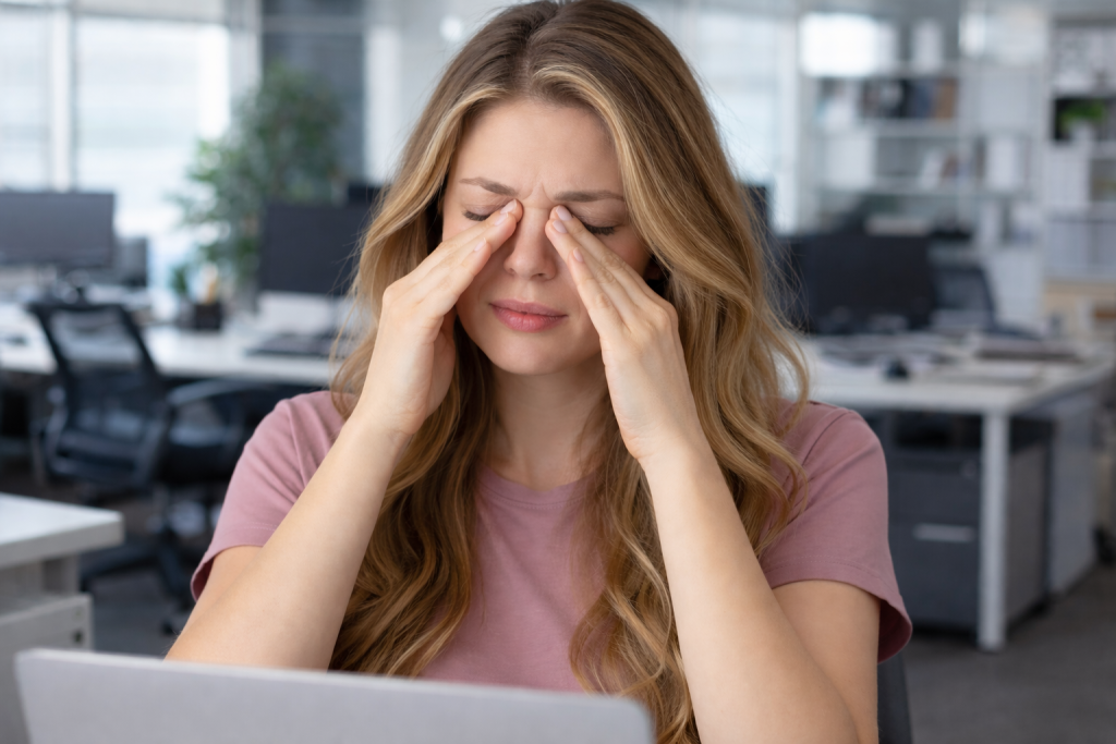 Woman with dry eye symptoms