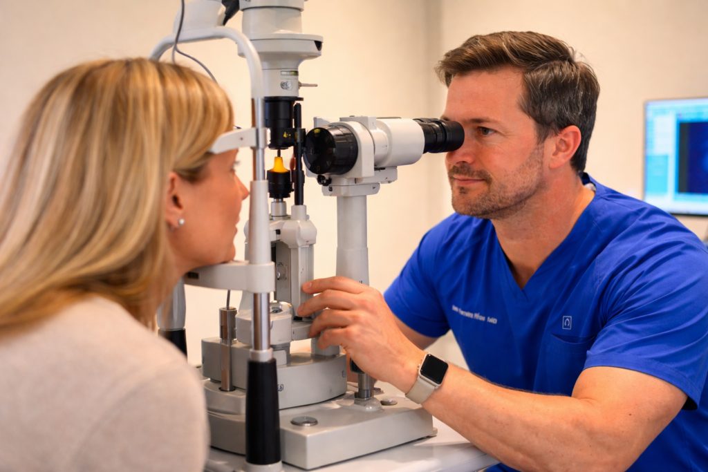 El Dr. Ivo Ferreira evaluando un caso de ojo seco