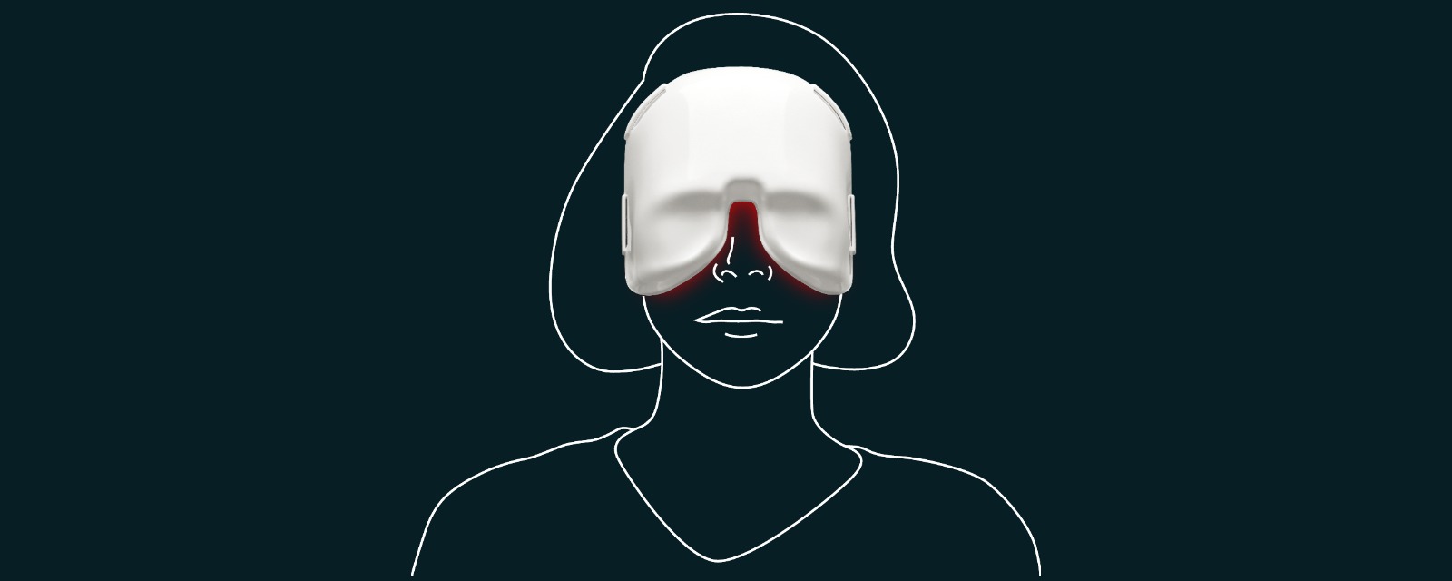 Schema eines Patienten mit aufgesetzter LLLT-Maske über den geschlossenen Augen