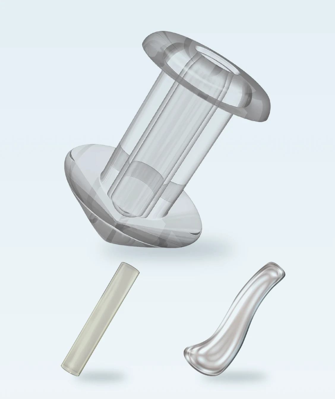 Drei Arten von Punctum Plugs: Silikon-Plug mit Kragen, auflösbarer Kollagen-Plug und intrakanalikulärer Plug